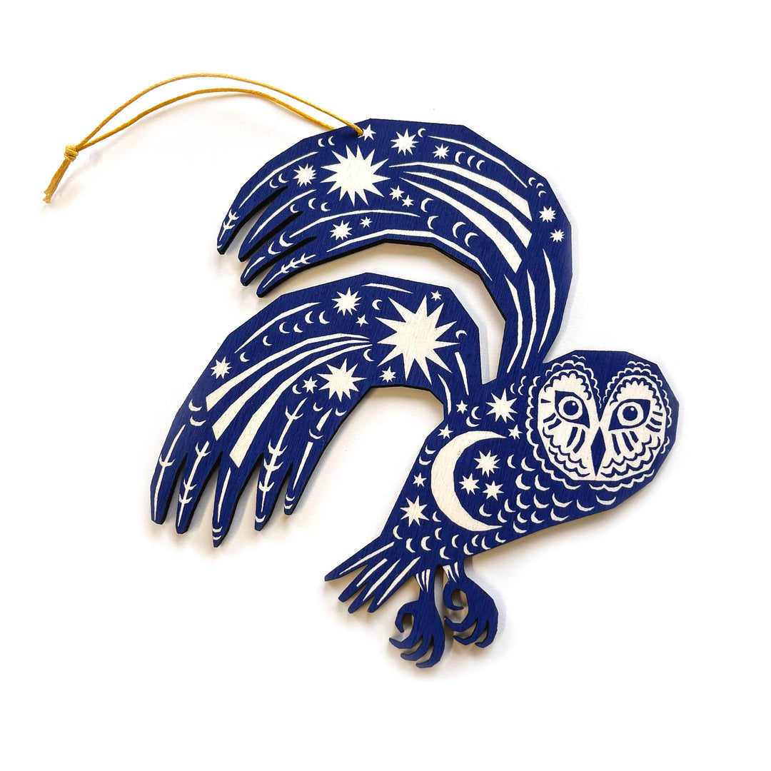 Midnight Blue Owl - Screenprinted Wooden Ornament