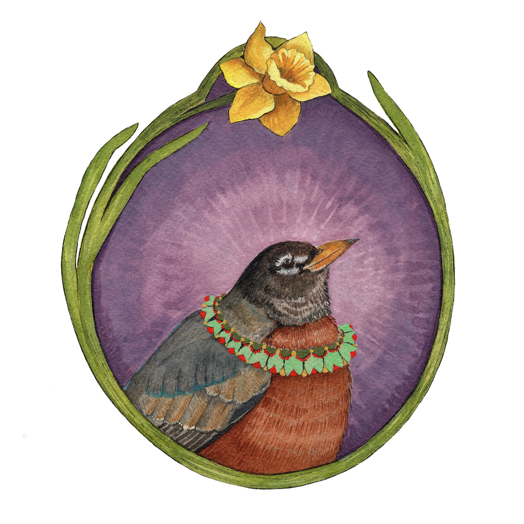 Floral Flight Crew: Robin of Daffodils Print - 8x10