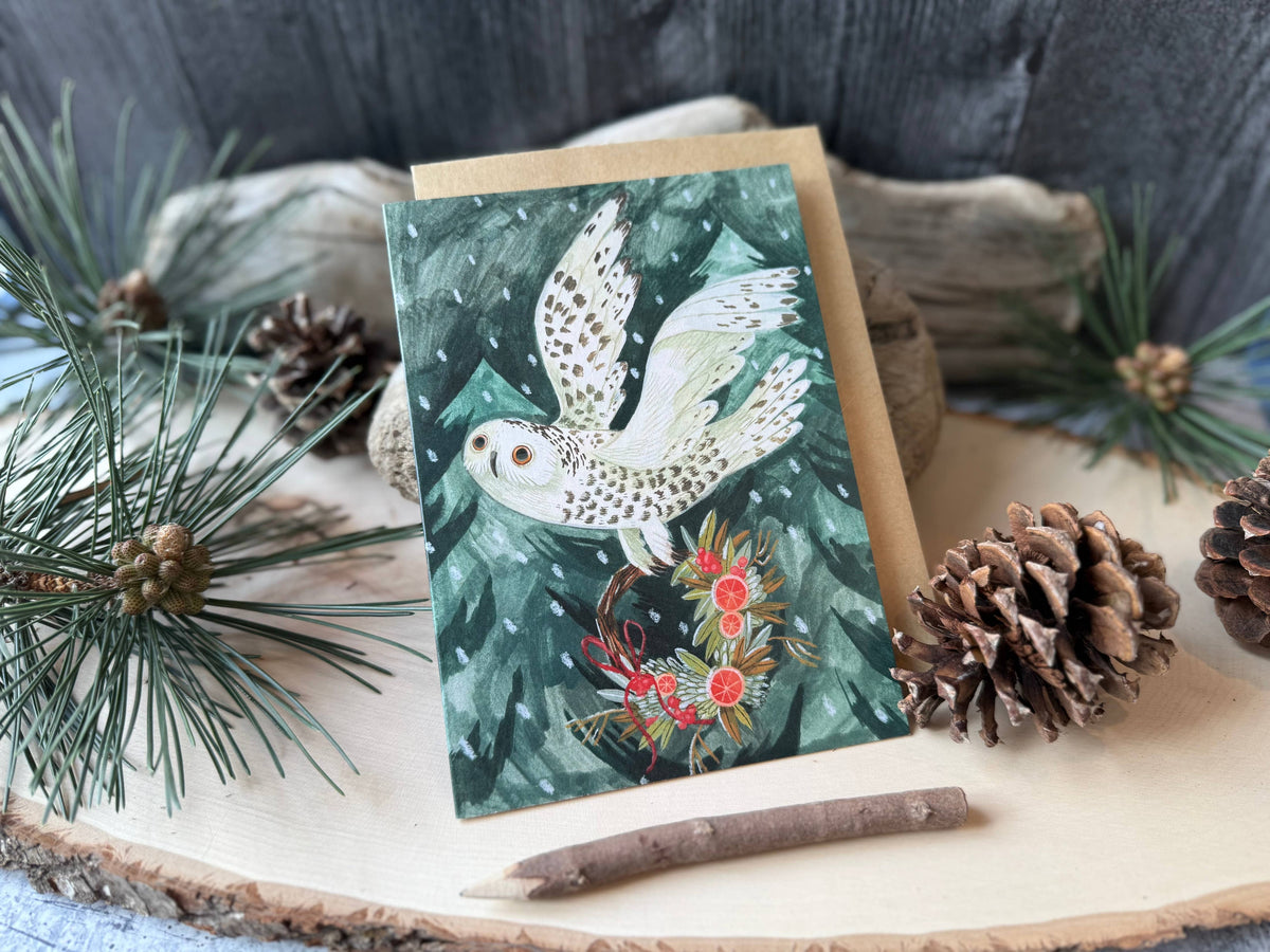 Festive Owl Wreath Card (or Box Set)