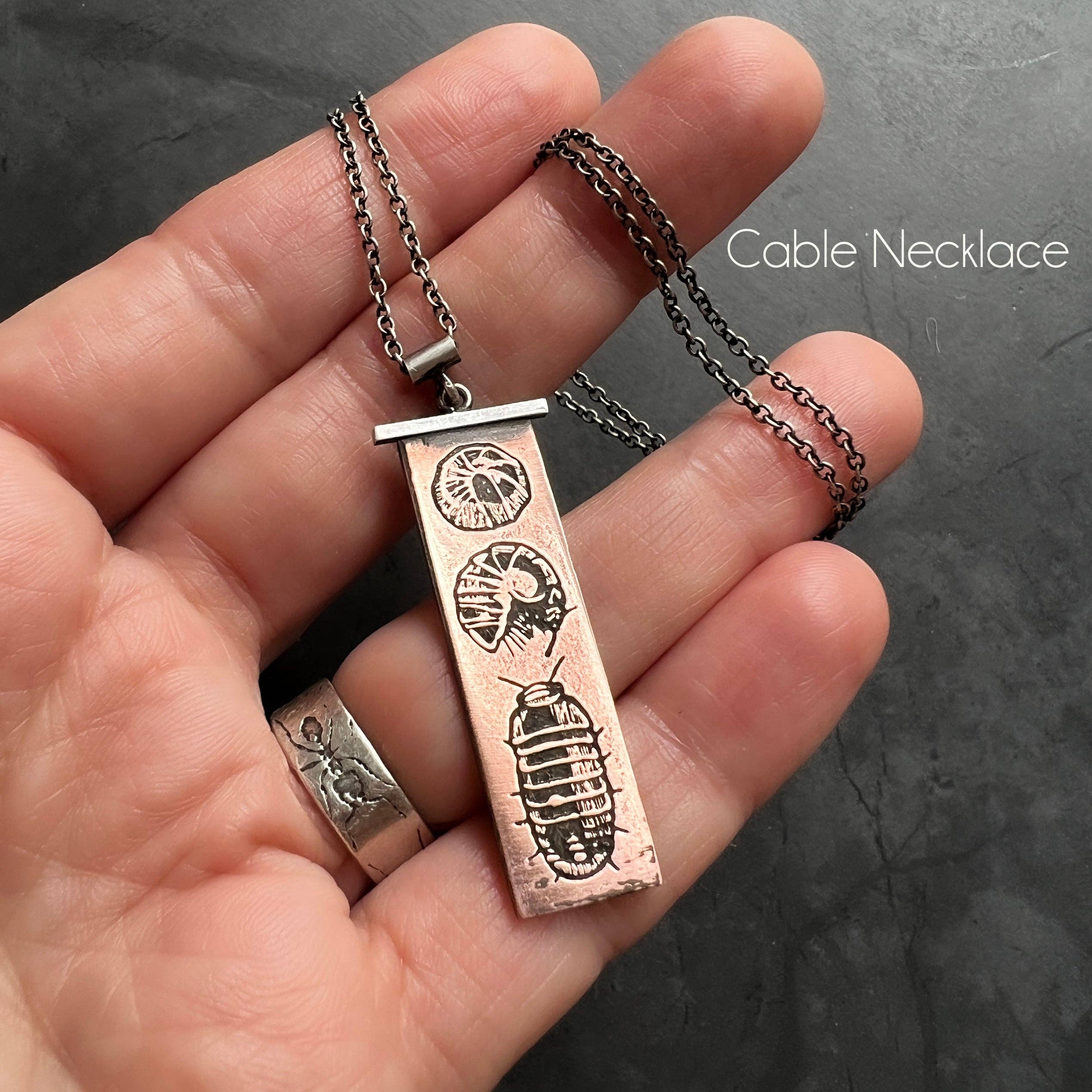 Handmade Isopod Necklace in Copper and Sterling Silver