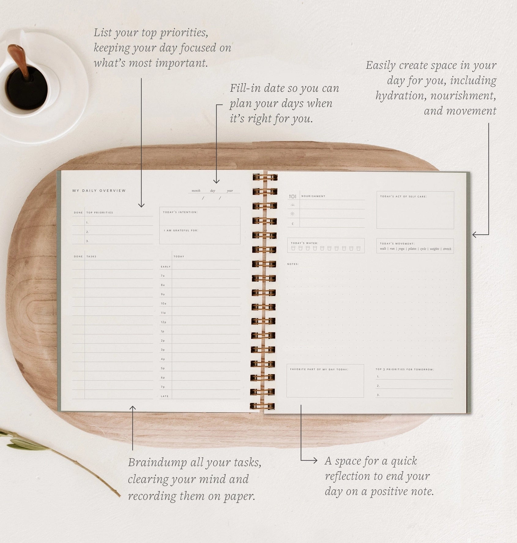 Daily Overview Planner Undated - 6 Colors