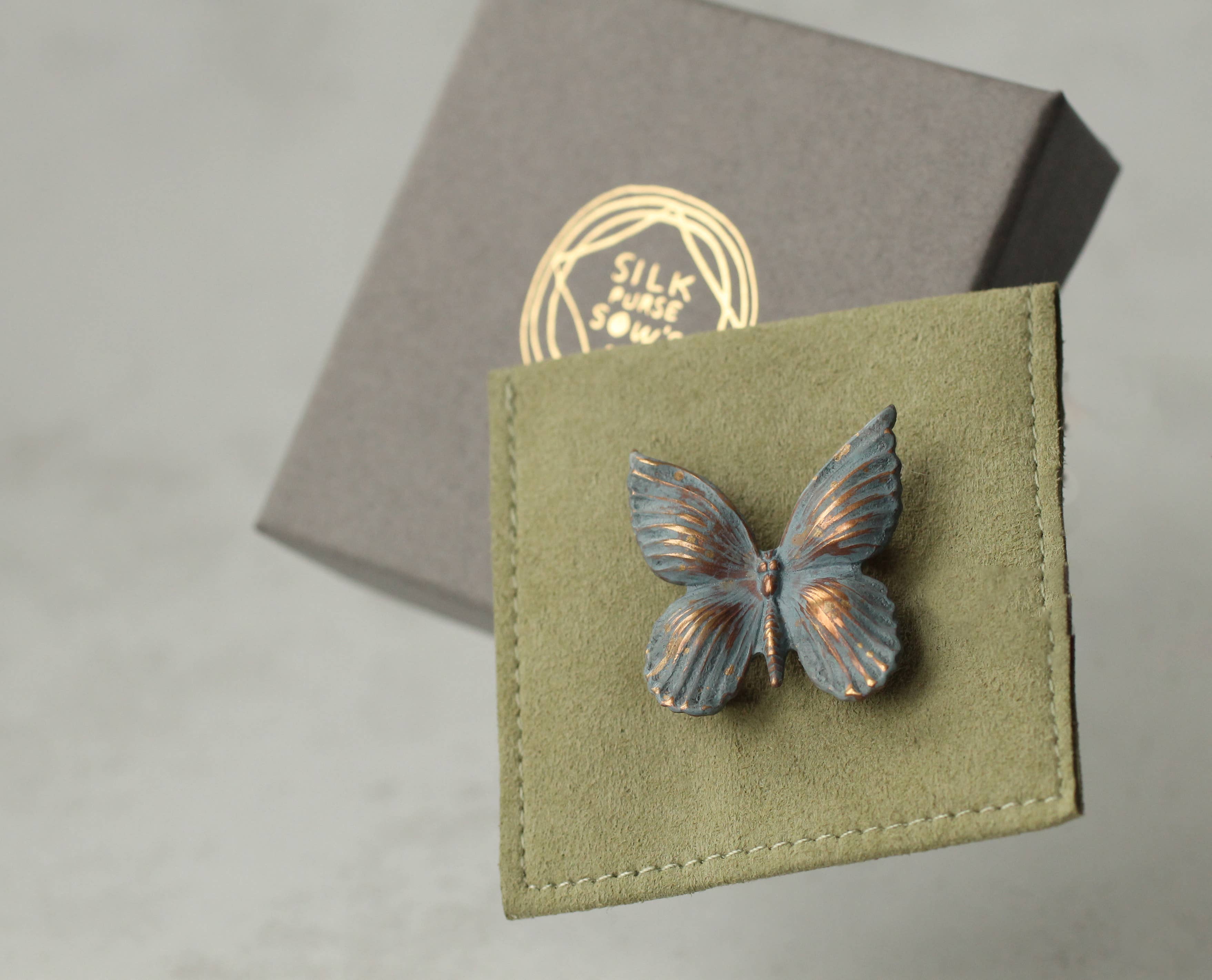Purple Enamel Copper Butterfly Brooch