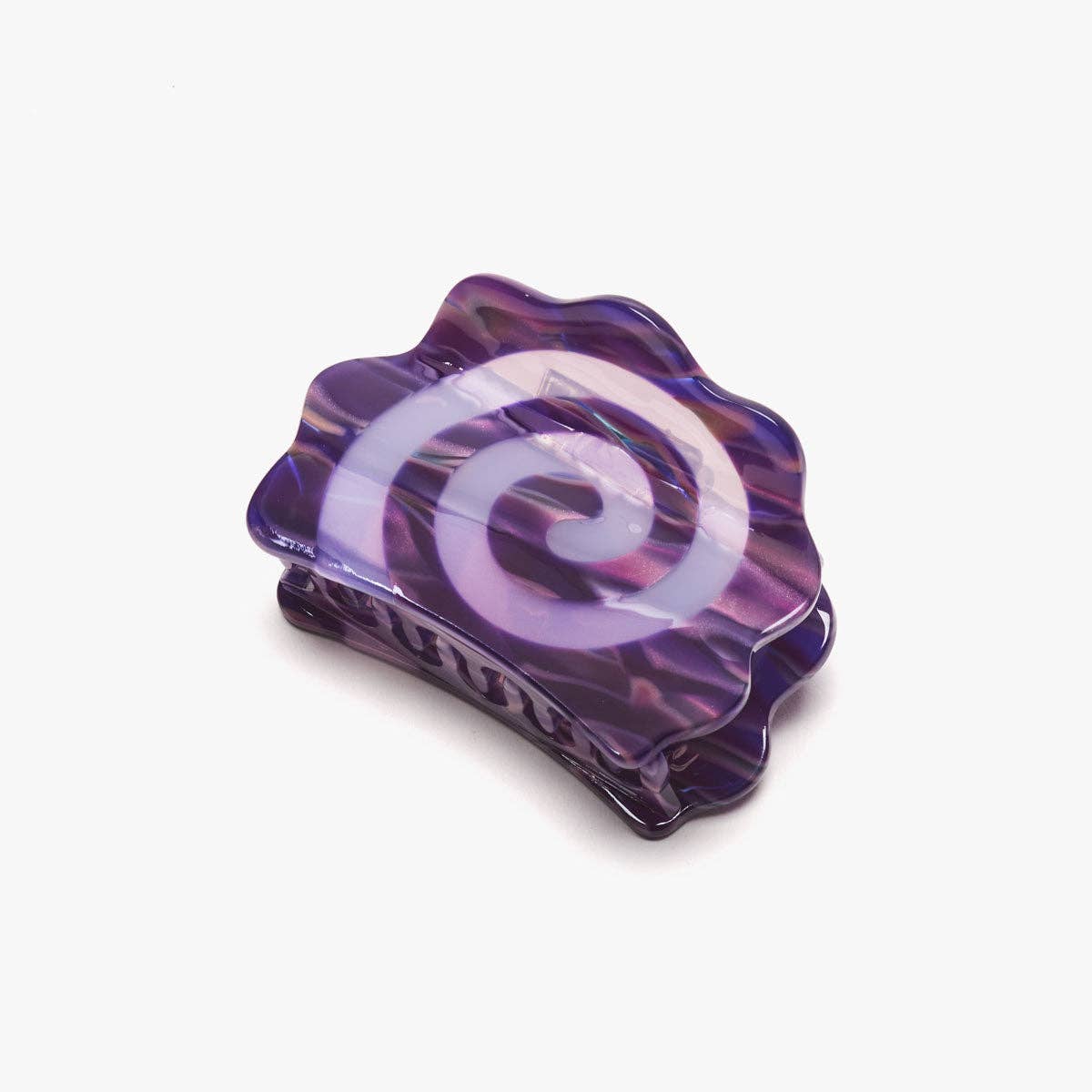 Purple and white spiral design on a white background