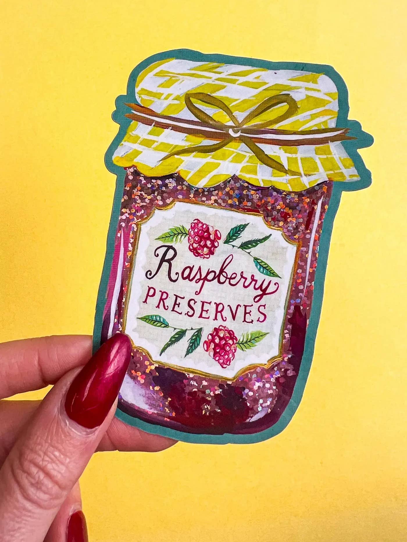 Jam Jar Raspberry Preserves Glitter Sticker