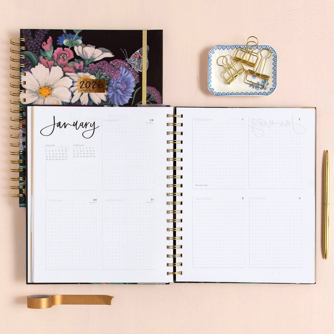 Dark Riverbend Floral Planner: 2026 Calendar Year