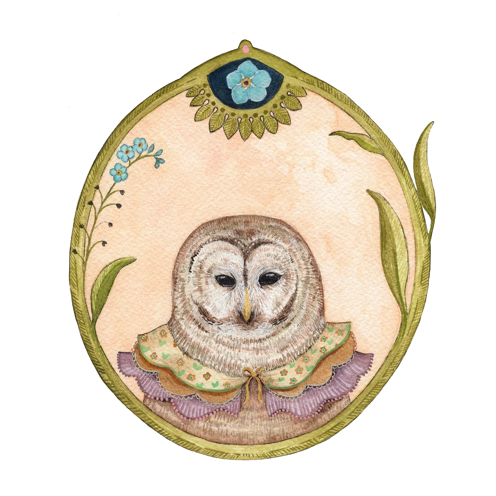 Owl of Forget-Me-Nots Print - 8" x 10"