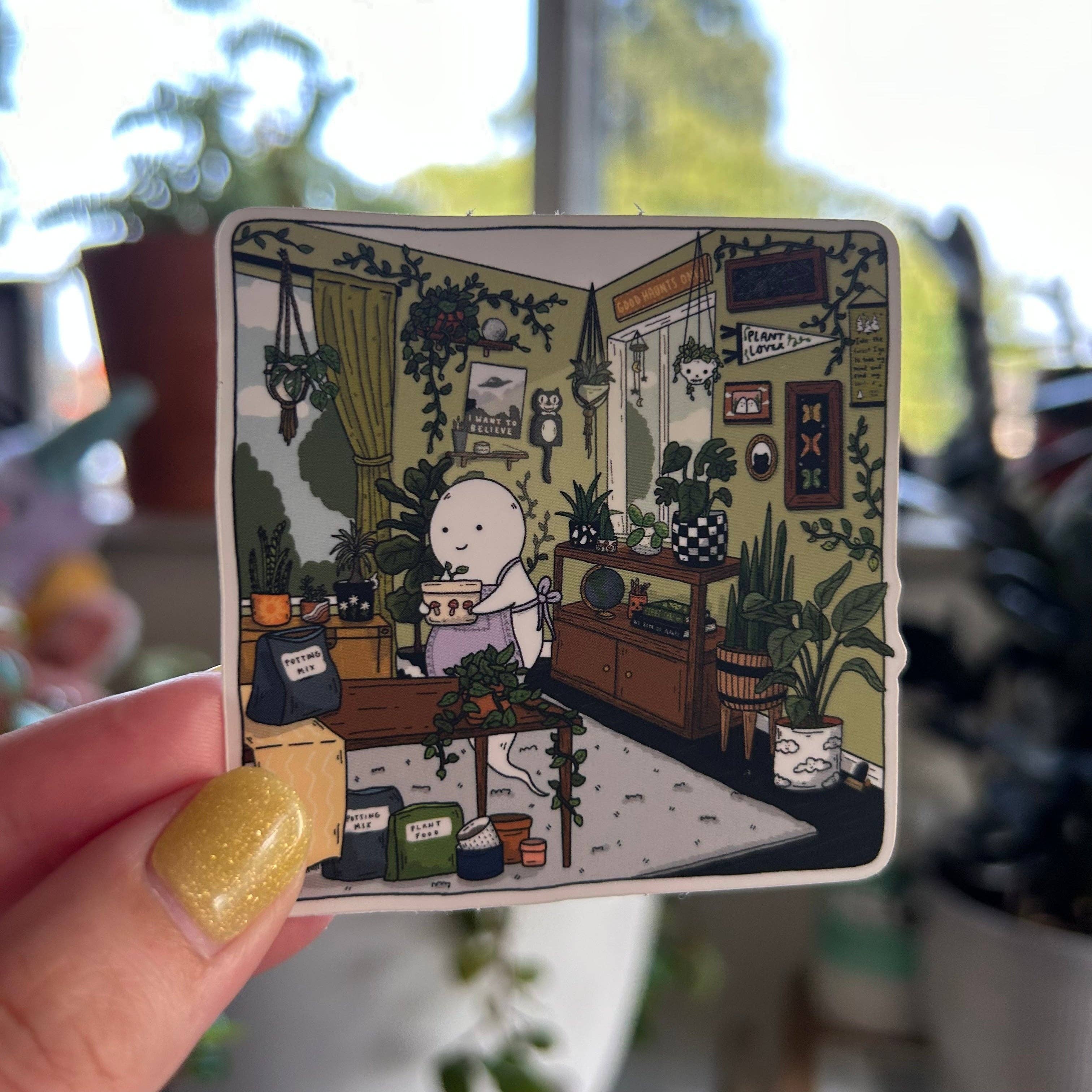 Plant-Loving Ghostie Sticker