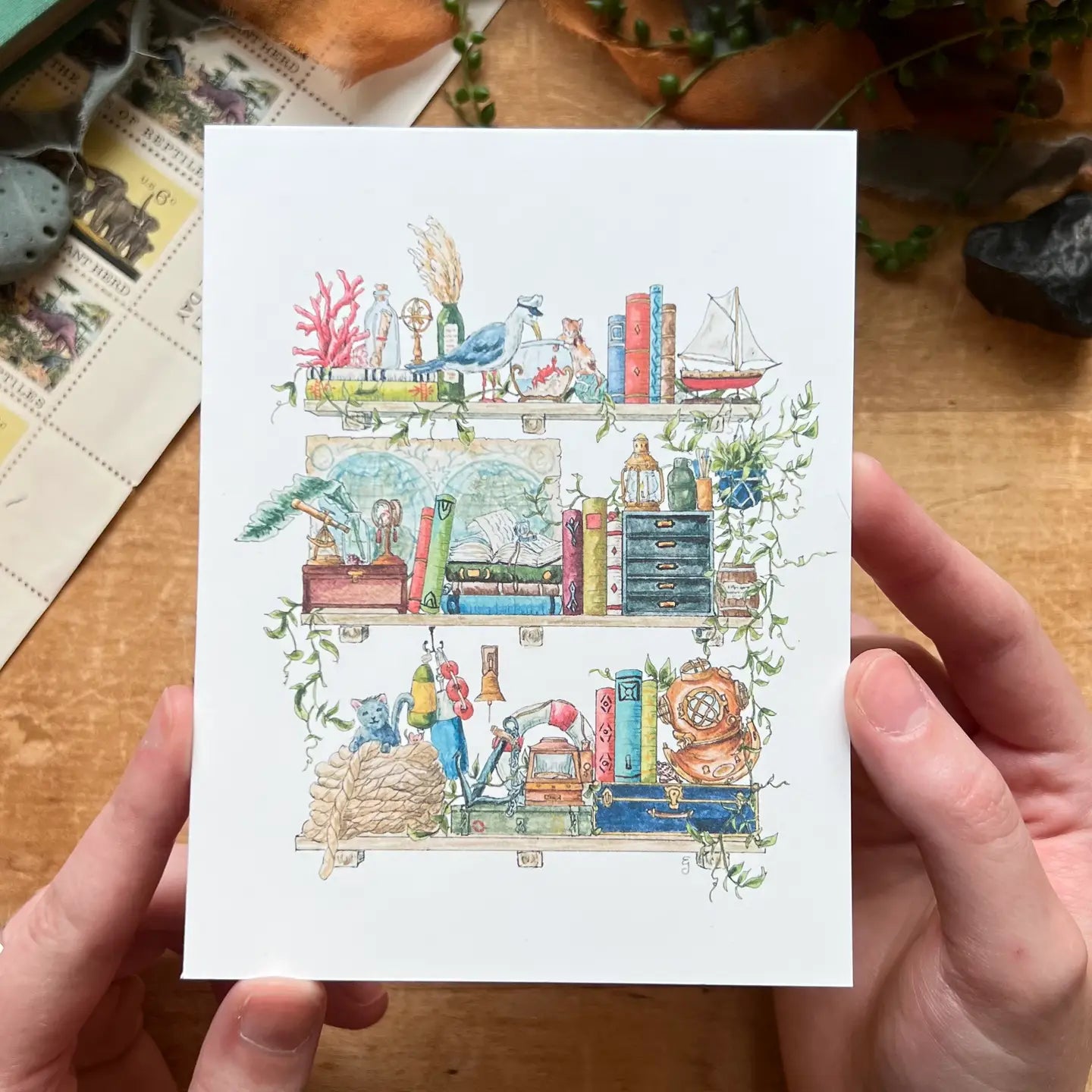 Shelves of Whimsical Occupations Postcards - 24 Options