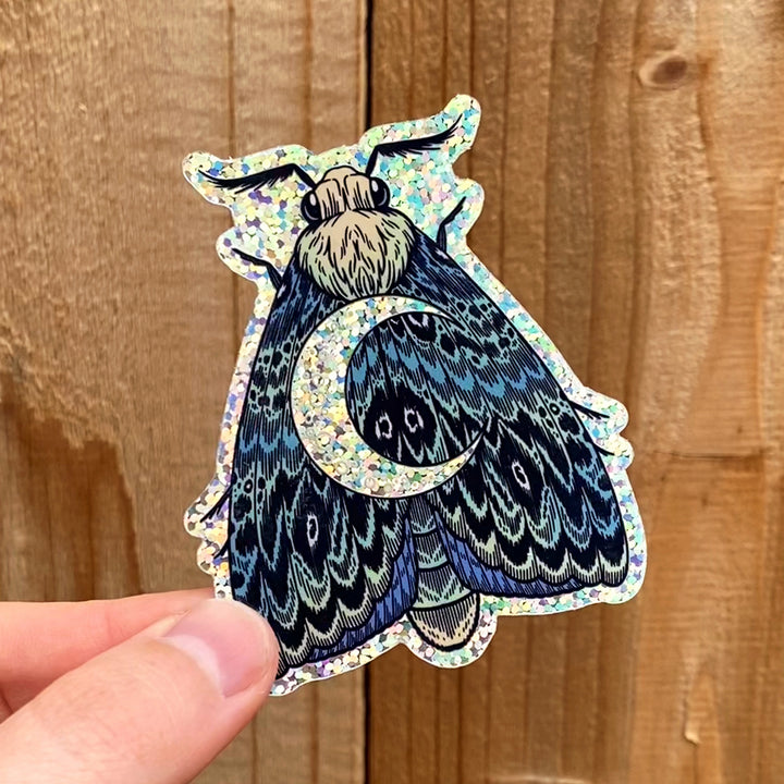 Glitter Crescent Moon Moth Sticker