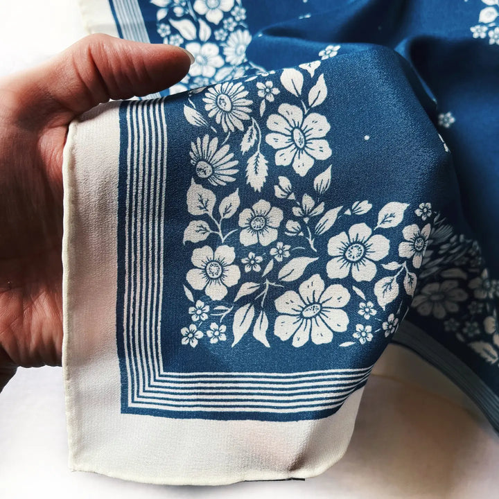 Silk Scarf - Santorini Floral Blue