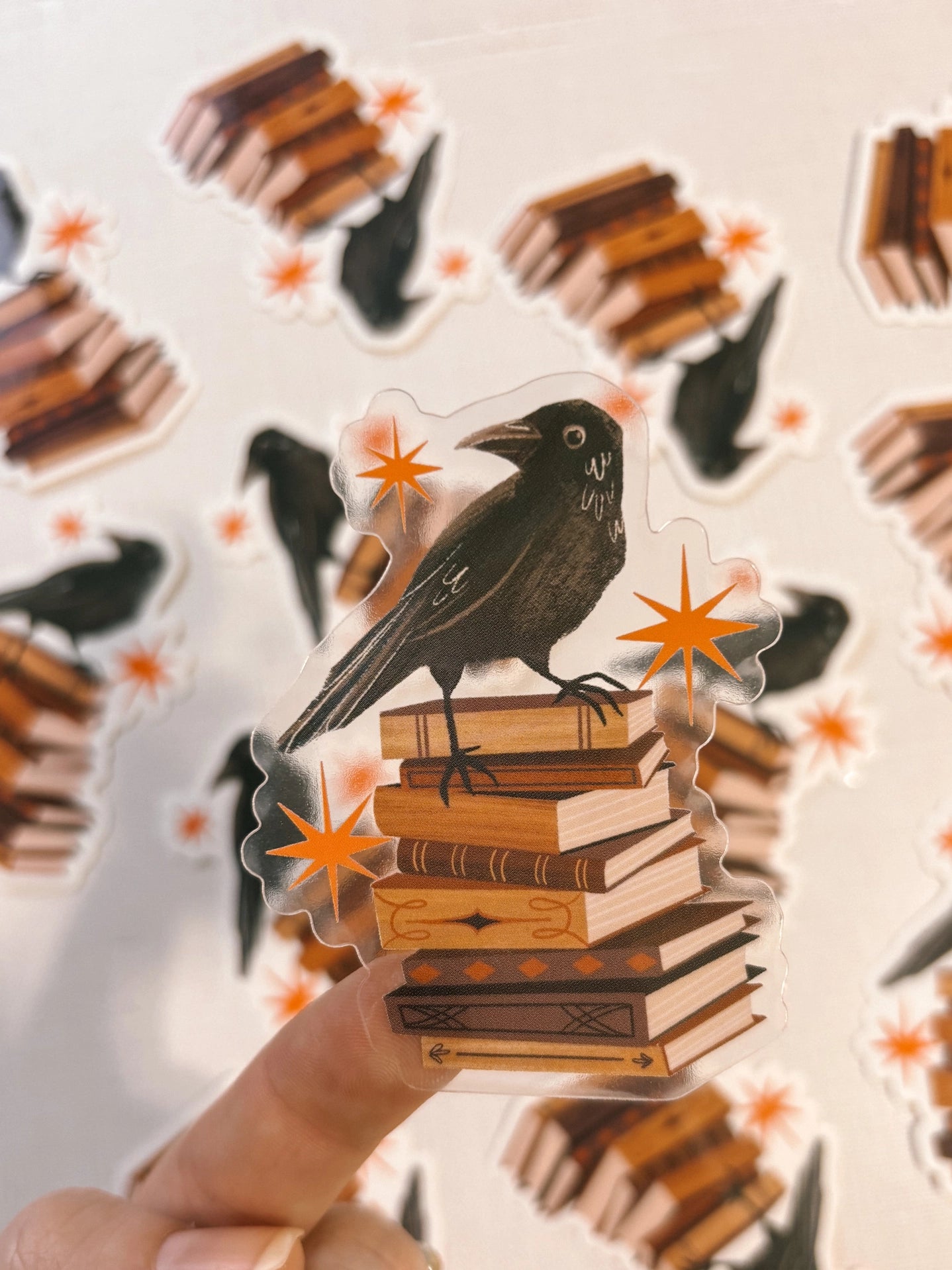 Raven Book Pile Sticker