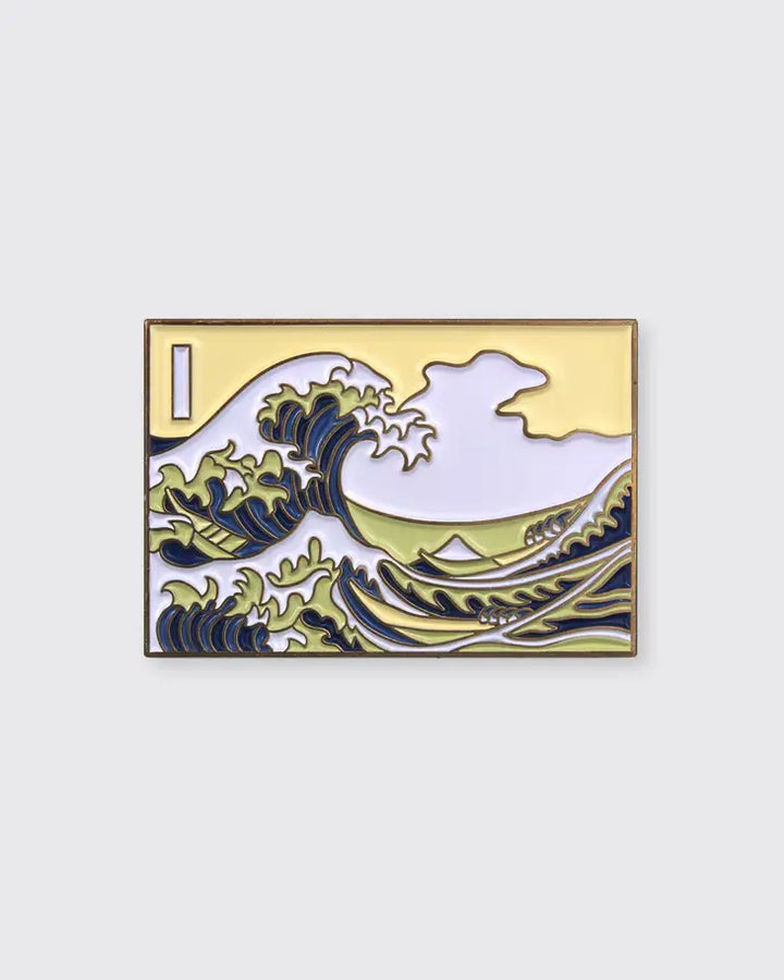 Inspired by "The Great Wave Off Kanagawa" by Hokusai, this pin depicts Hokusai's iconic ukiyo-e painting, The Great Wave Off Kanagawa. Featuring beautiful vibrant colors, this will add a touch of Japanese culture to your wardrobe. An attention-grabbing piece of art, you're sure to get compliments when wearing thi