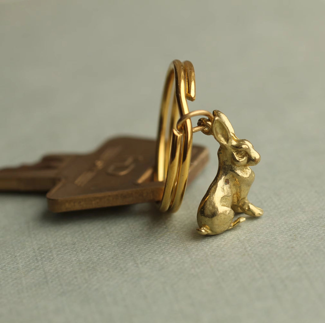 Solid Brass Miniature Rabbit Keychain