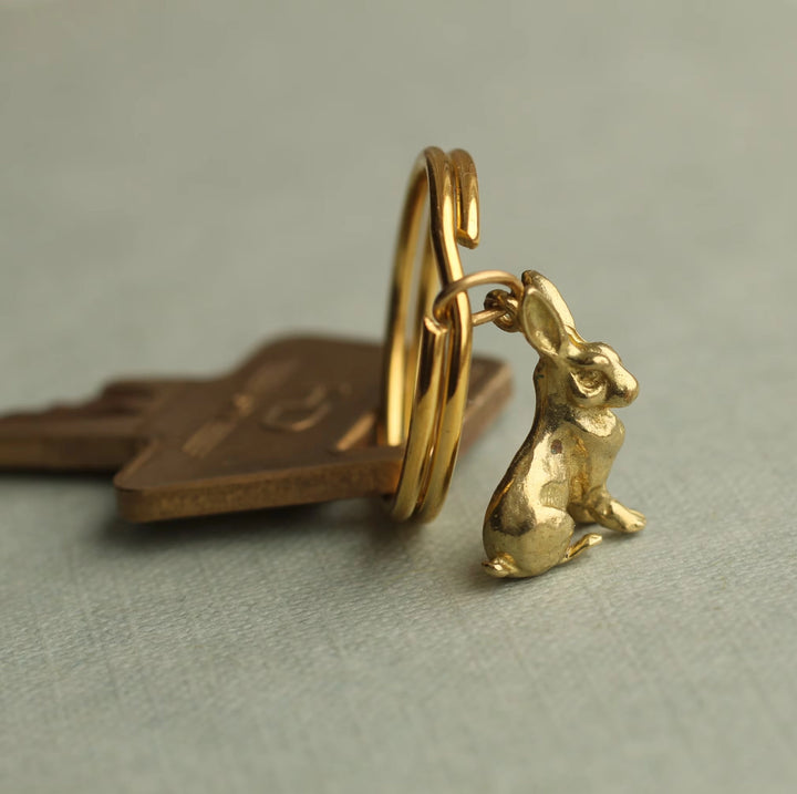 Solid Brass Miniature Rabbit Keychain