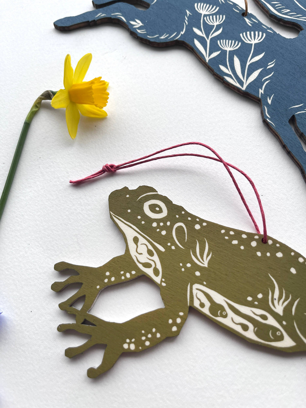 Jumping Frog - Screen Printed Wooden Ornament