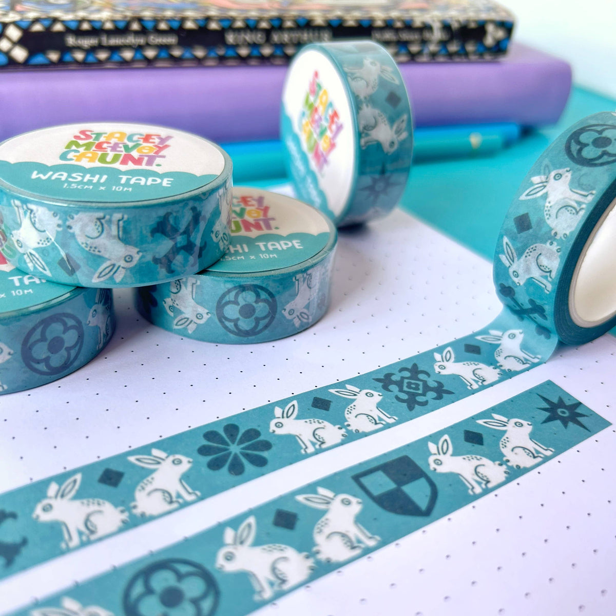 Blue Medieval Bunny Washi Tape