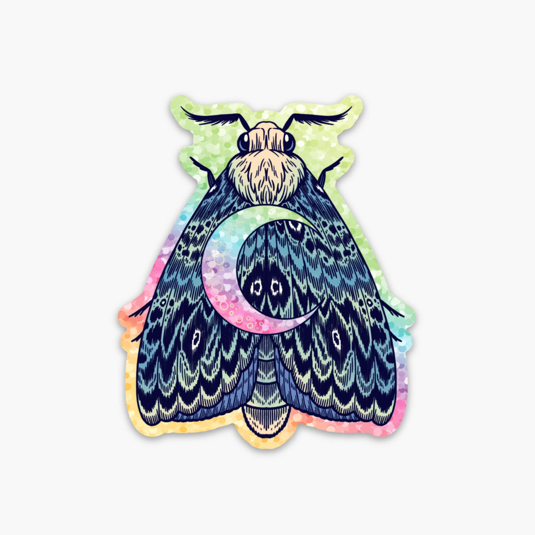 Glitter Crescent Moon Moth Sticker