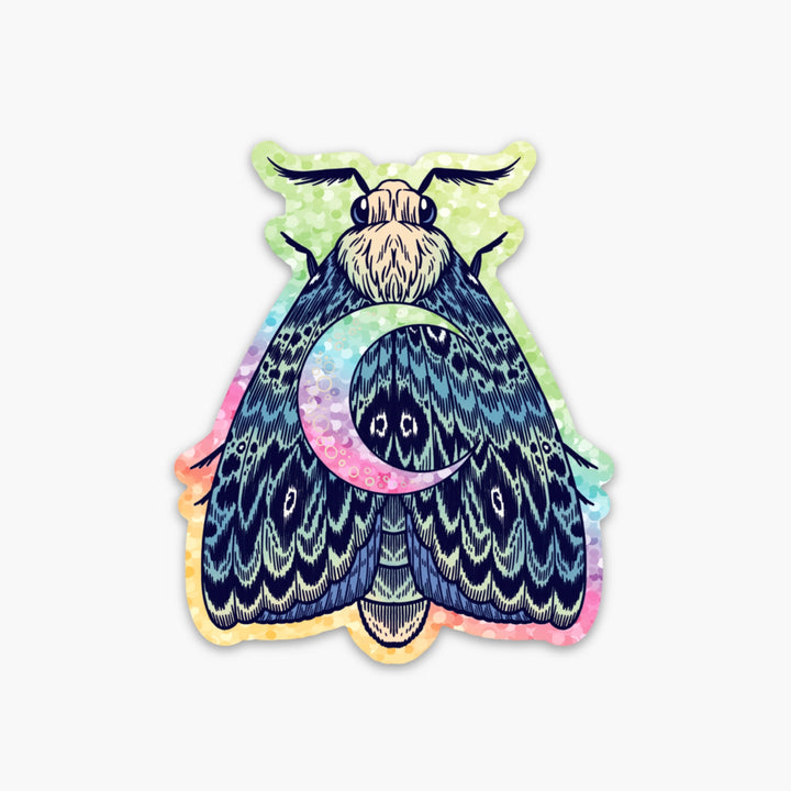 Glitter Crescent Moon Moth Sticker