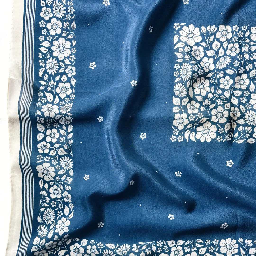 Silk Scarf - Santorini Floral Blue