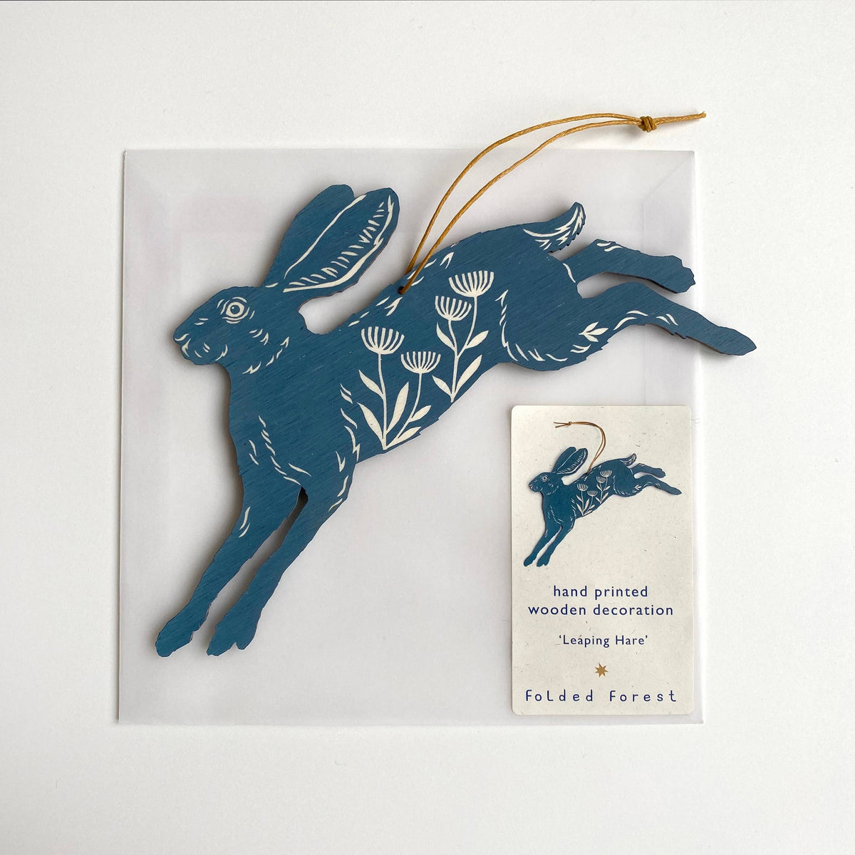 Leaping Hare - Screen Printed Wooden Ornament