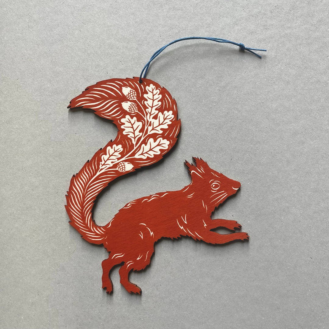 Rusty Red Squirrel - Screenprinted Wooden Ornament