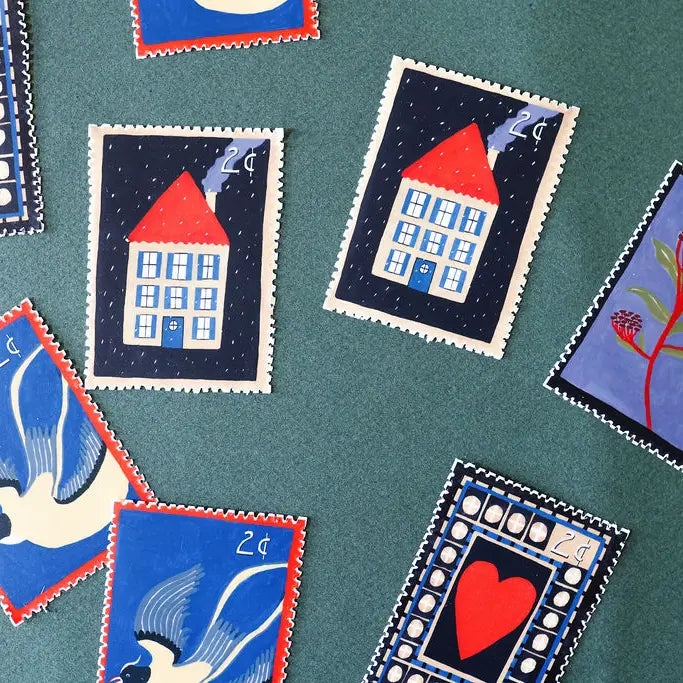 Folk House Stamp Sticker