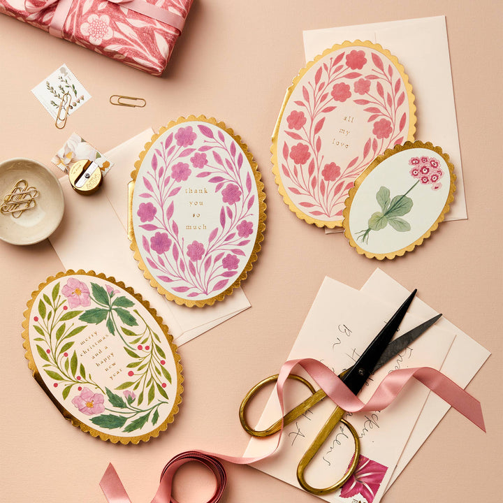 Pink Flora Merry Christmas Card