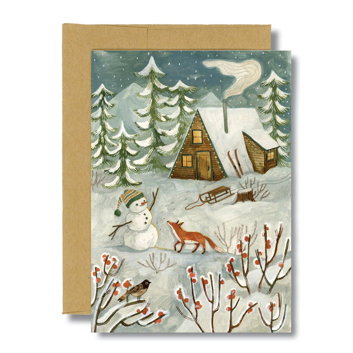 Snowman Cabin Card