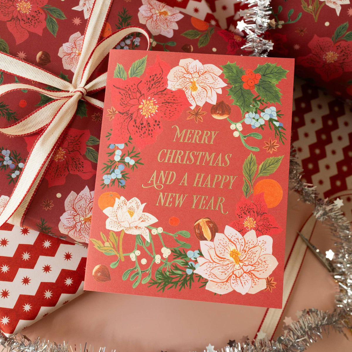 Winter Harvest Poinsettia Christmas Card