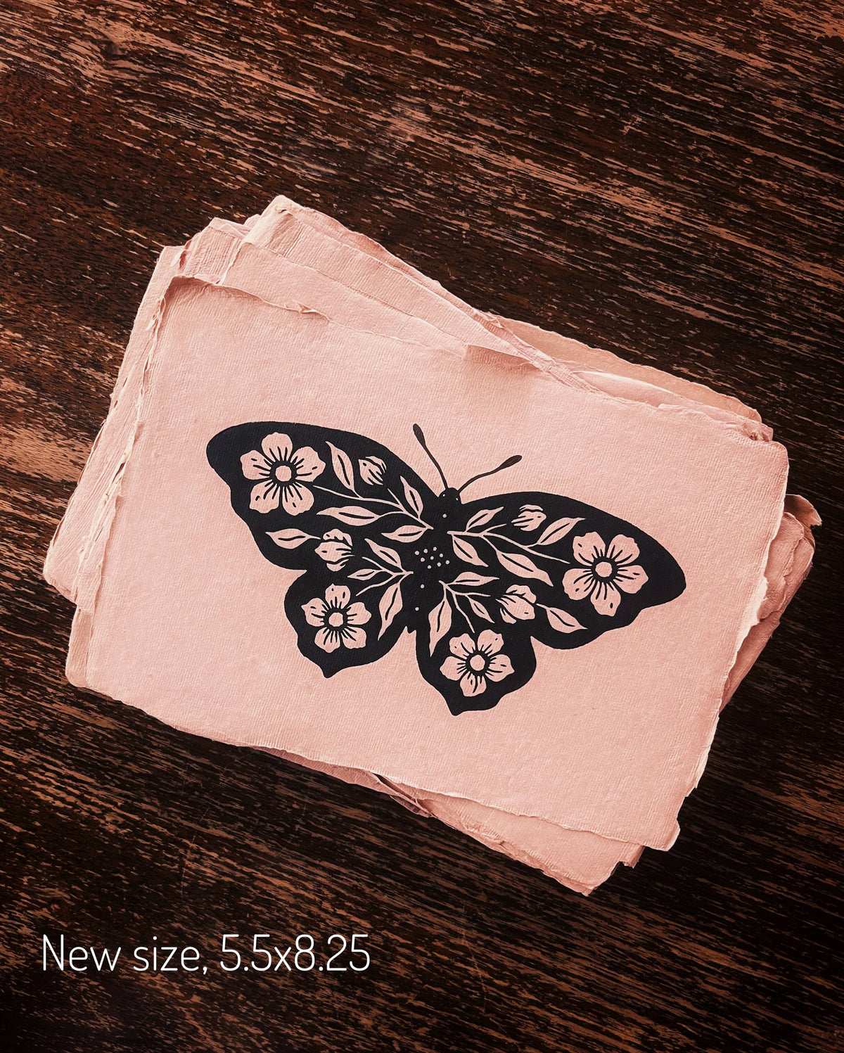 Blush Floral Butterfly Block Print - 5.5" x 8.25"