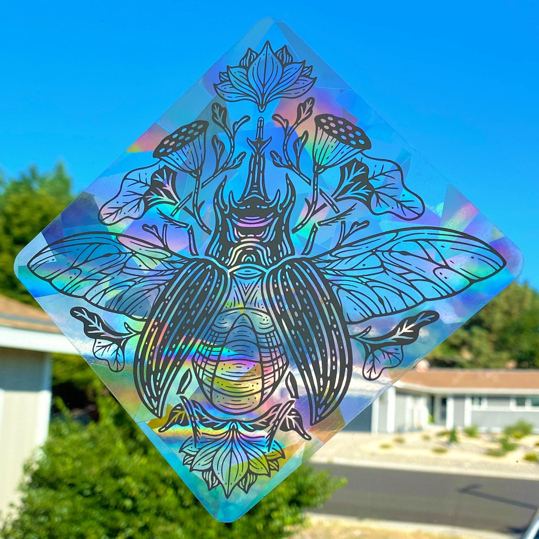 Lotus & Beetle Suncatcher Sticker