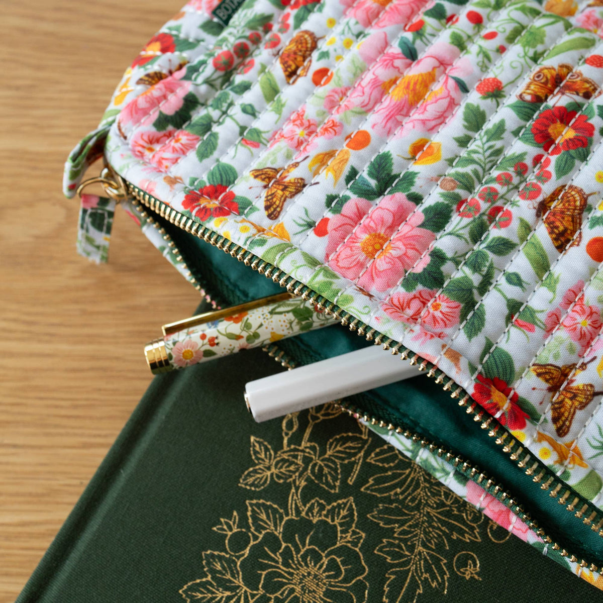 Garden Bloom Large Cotton Quilted Pencil Pouch