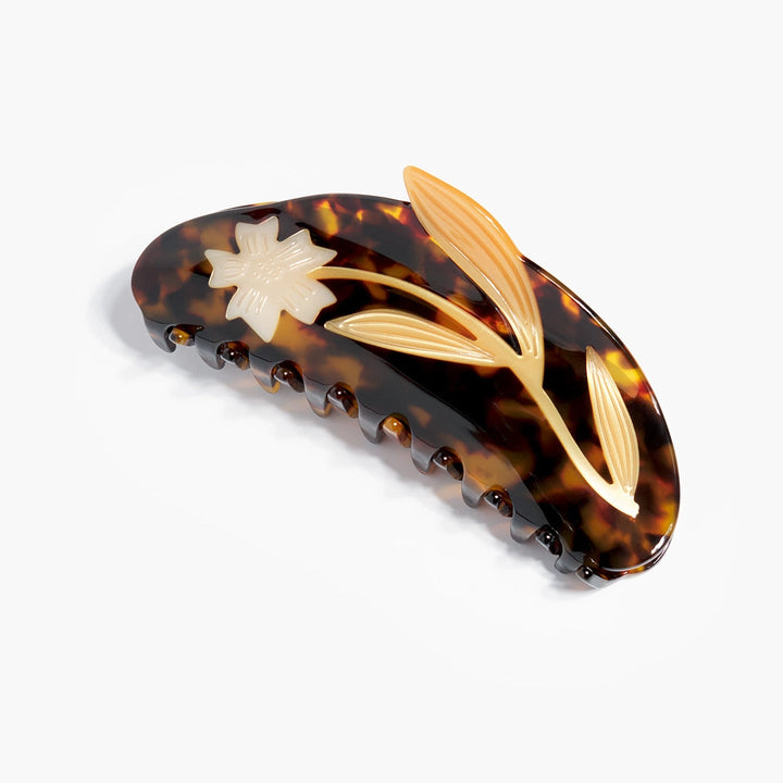 Tortoise White Flax Flower Hair Claw Clip