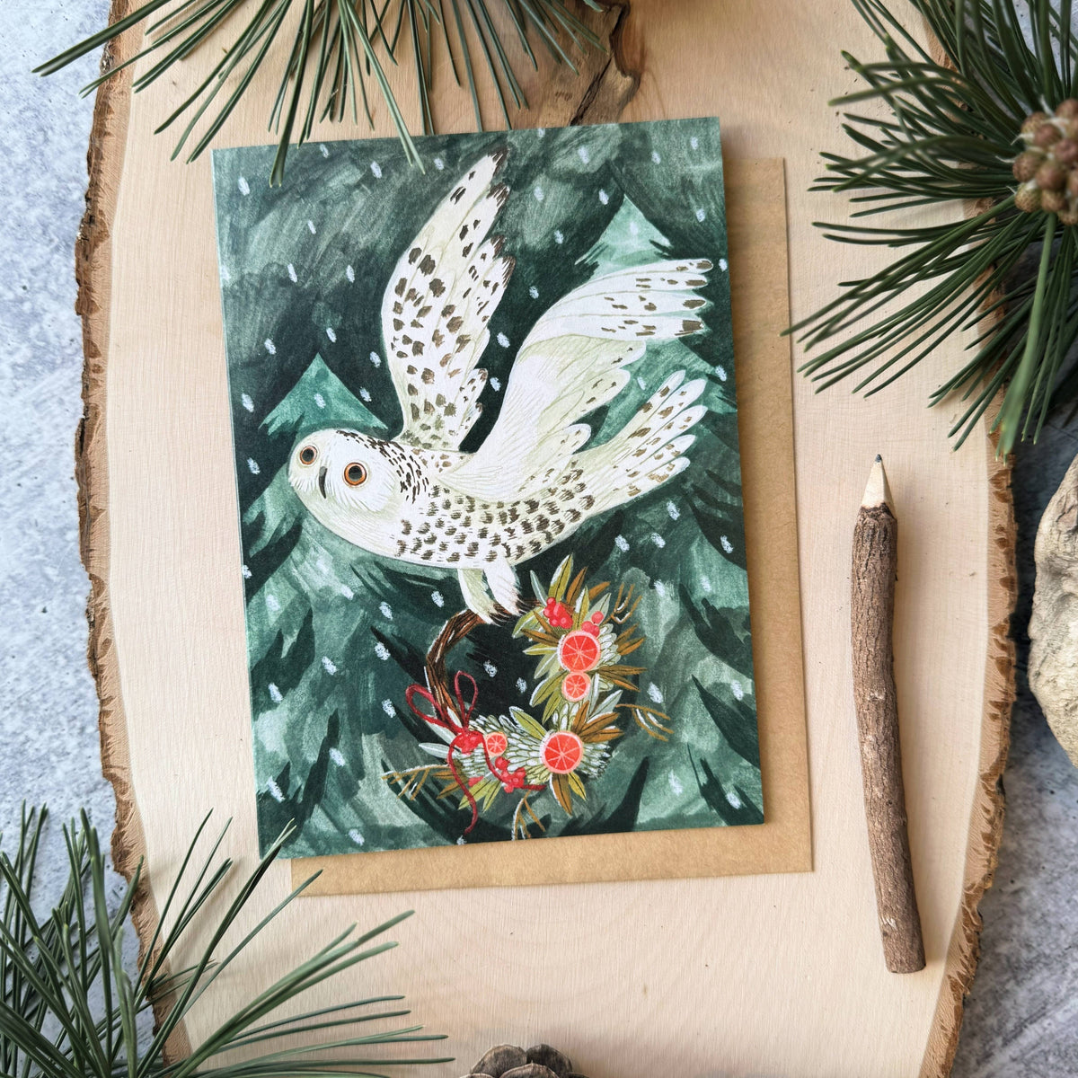 Festive Owl Wreath Card (or Box Set)