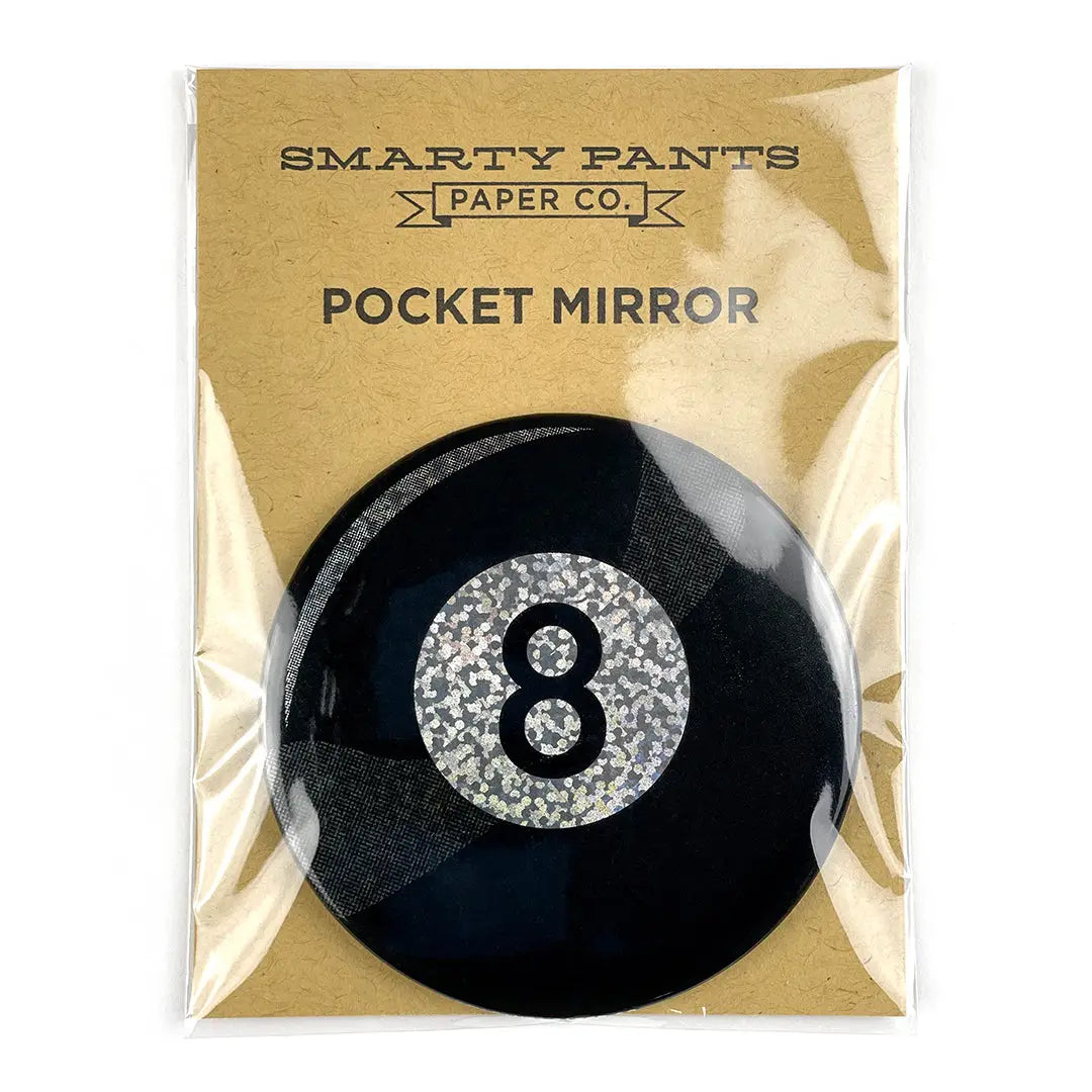Pocket mirror with number 8 design on a cardboard backing, branded 'Smarty Pants Paper Co'.