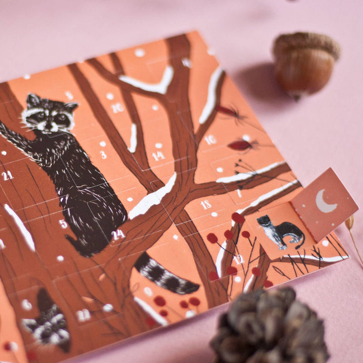 Advent Calendar Postcard - Red Raccoons