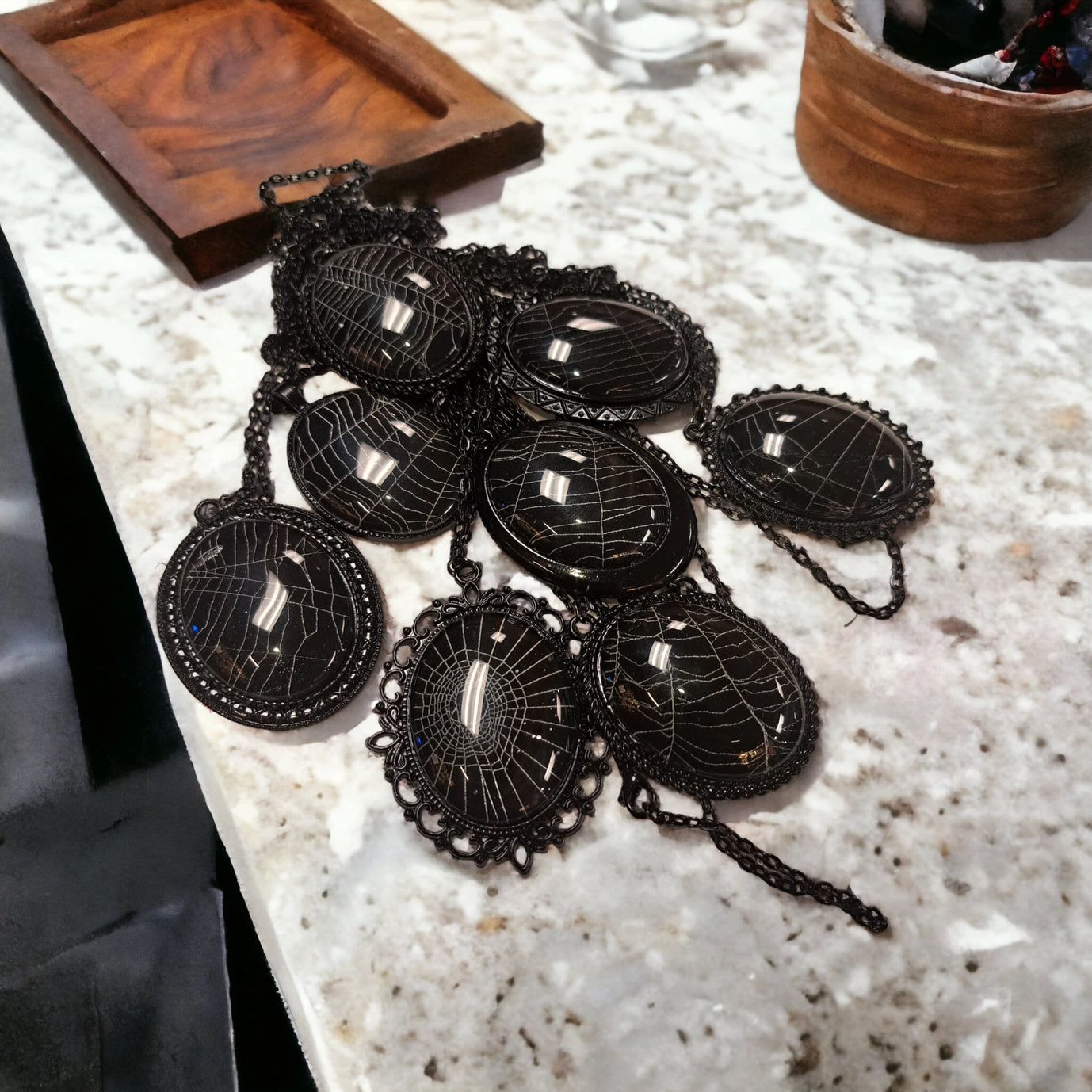 Real Spider Web Cabochon Necklace