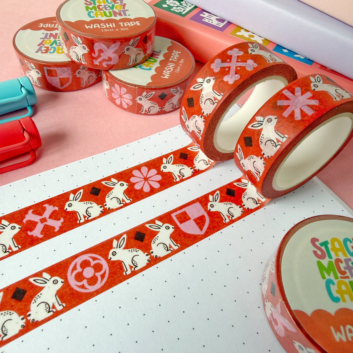 Red Medieval Bunny Washi Tape