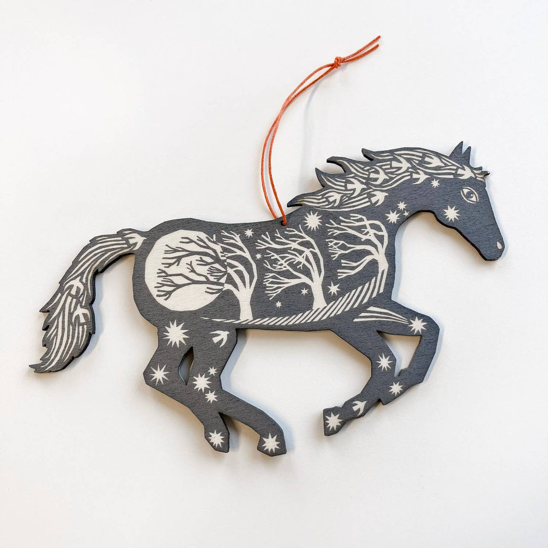 Silver Grey Horse - Screenprinted Wooden Ornament