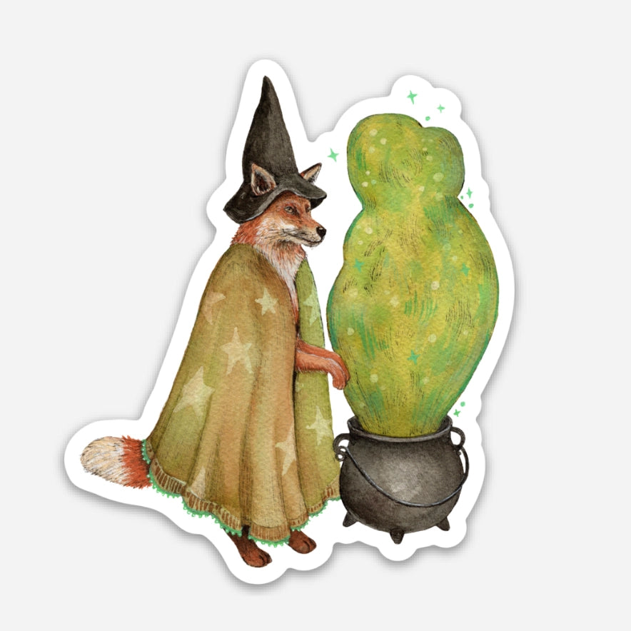 Witchy Whiskers Cauldron Fox Sticker