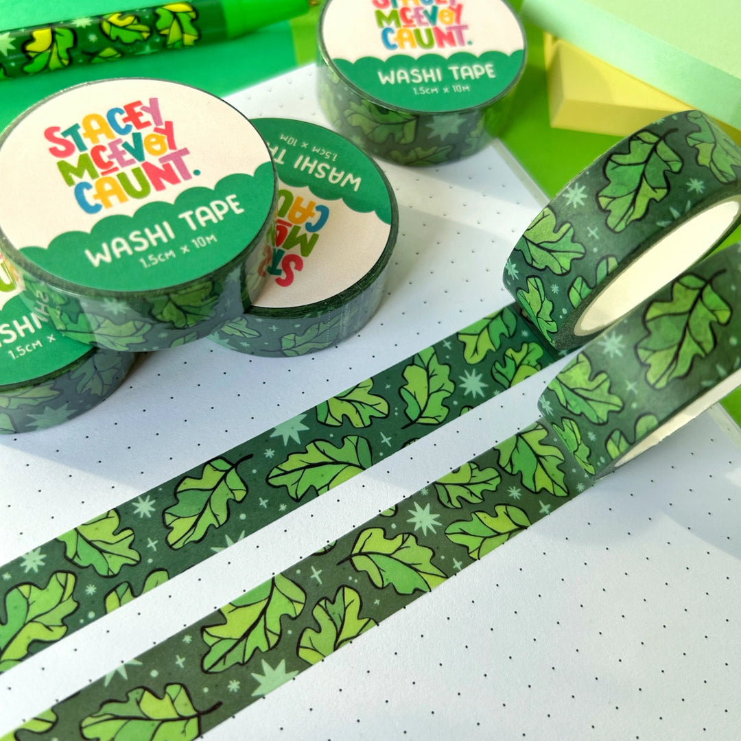 Green Oak Leaves Washi Tape