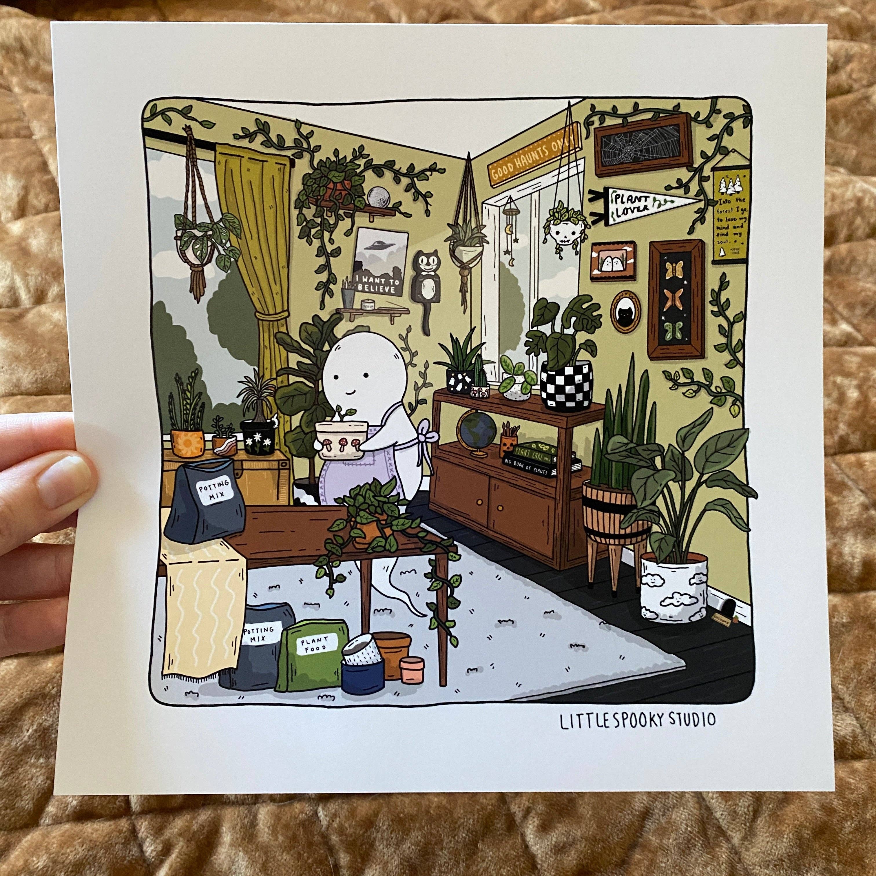 Plant Loving Ghost Square Art Print