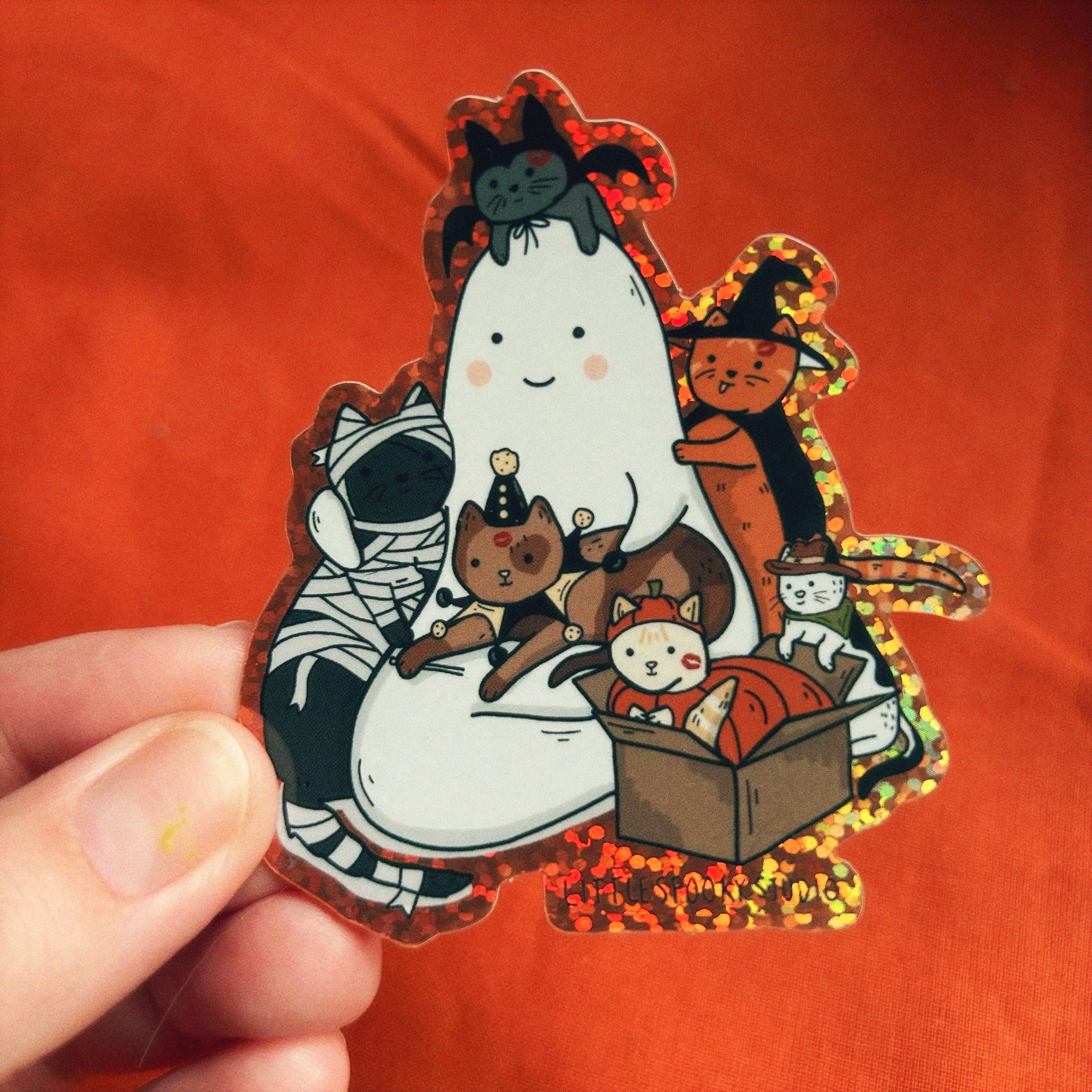 Glittery Ghost Kisses for the Cats Sticker