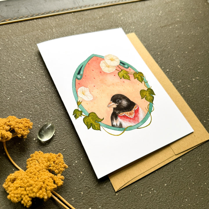 Grosbeak of Morning Glories Card