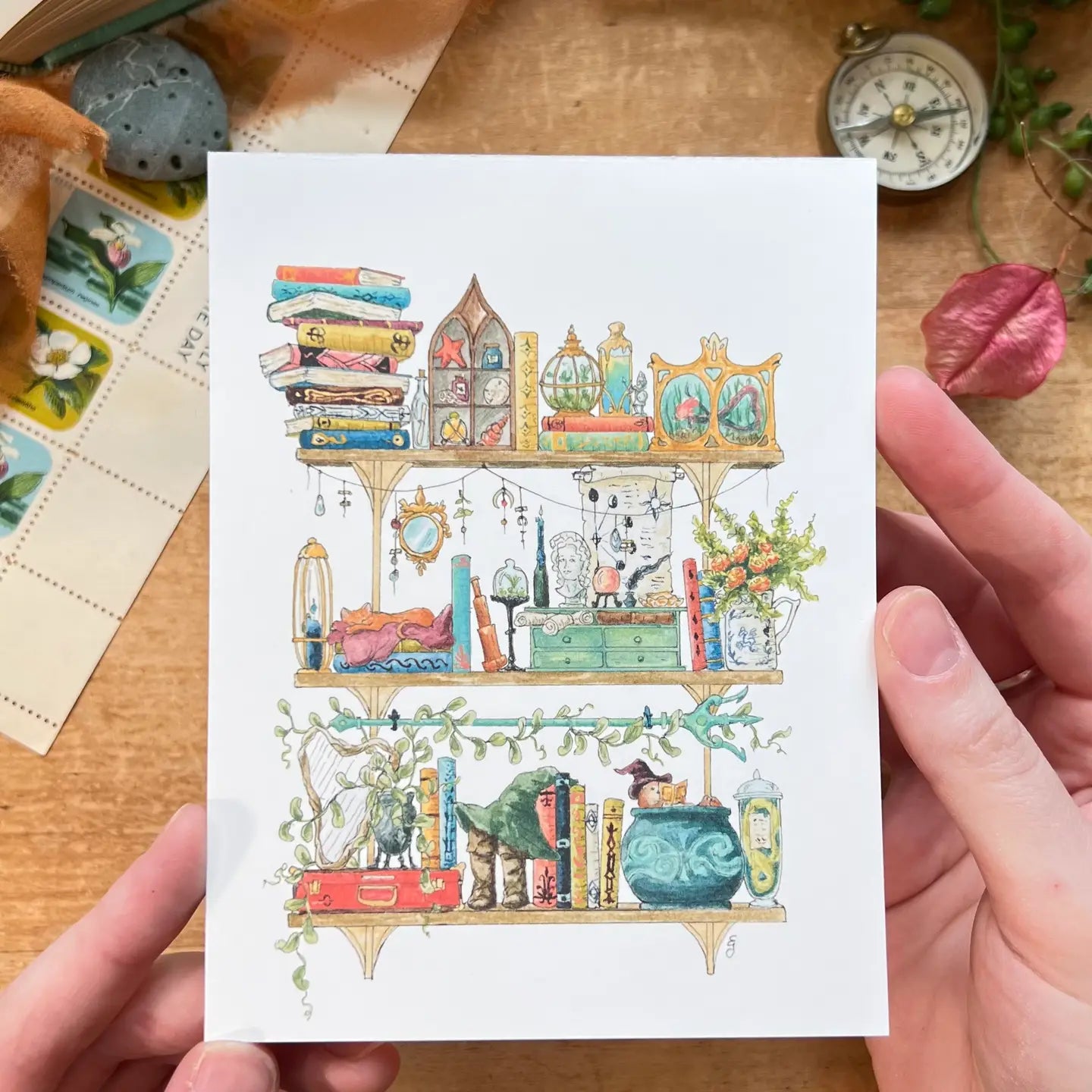 Shelves of Whimsical Occupations Postcards - 24 Options