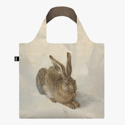 Duerer captures the hare's fur in forensic detail, falling in different directions and hues on the recycled tote bag. Reach out and feel its fluffy coat. What do you see in the twinkle of his eye? Dürer, sometimes spelled in English as Durer or Duerer, was a German painter, printmaker, and theorist of the german renaissance.  This tote bag comes in a mini, matching, self-storage tote that itself can be used for coins or small accessories if needed.