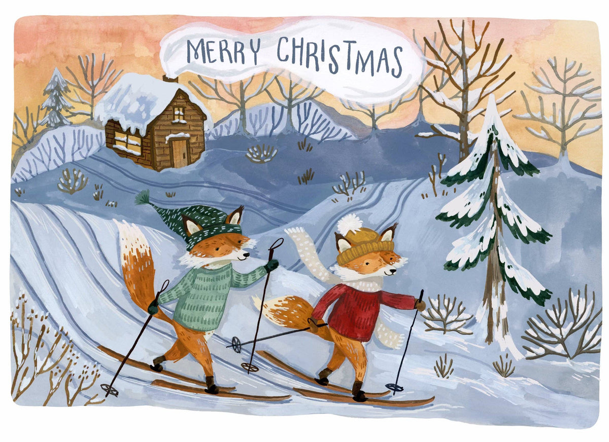 Skiing Foxes Seasons Greetings Card