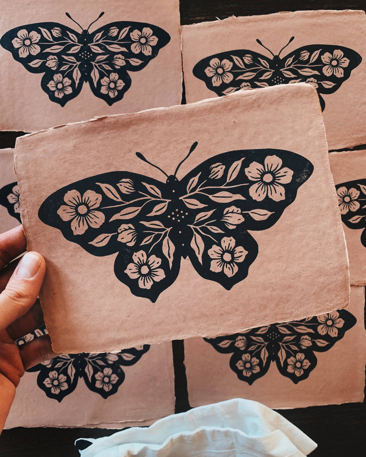 Blush Floral Butterfly Block Print - 5.5" x 8.25"