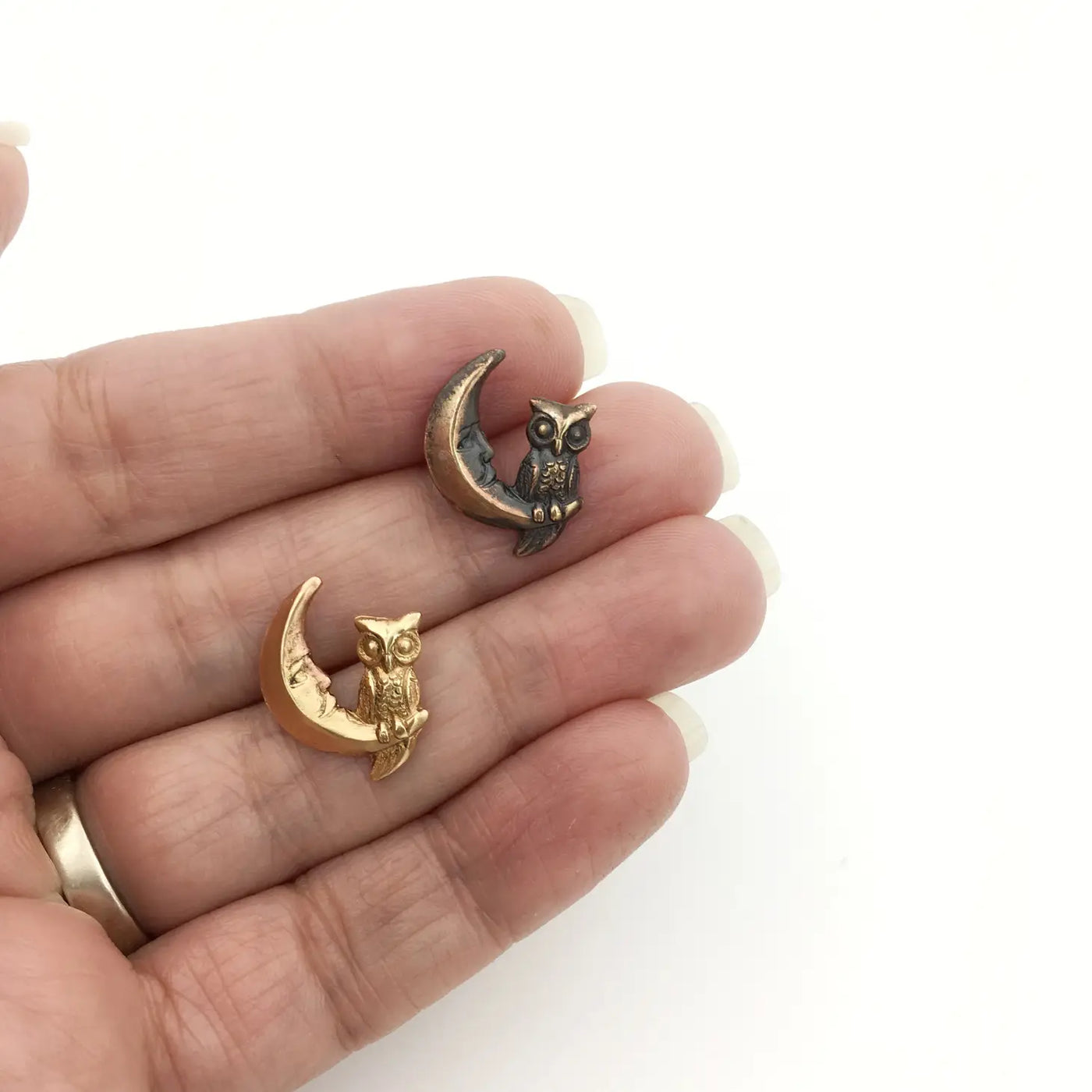 Brass Owl and Moon Pin