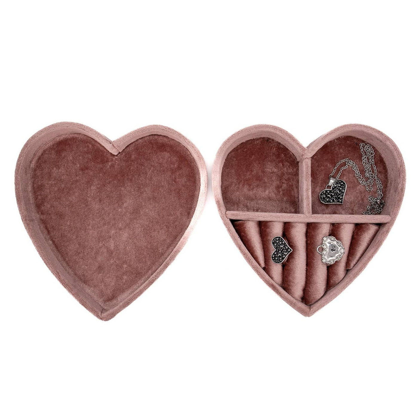 Dusty Rose Velvet Heart Jewelry Box